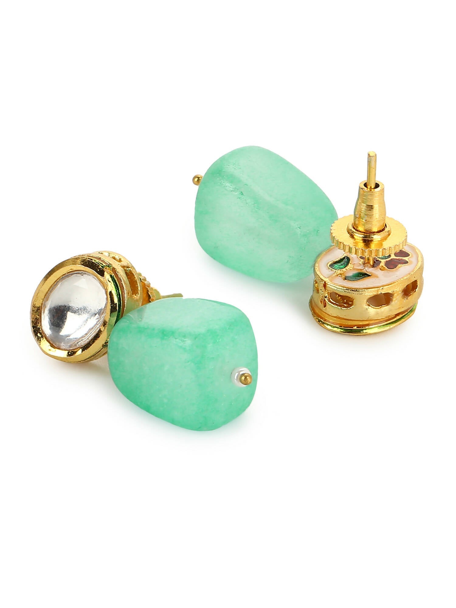 Gold Plated Contemporary Kundan Drop Earrings - Ruby Raang - Distacart