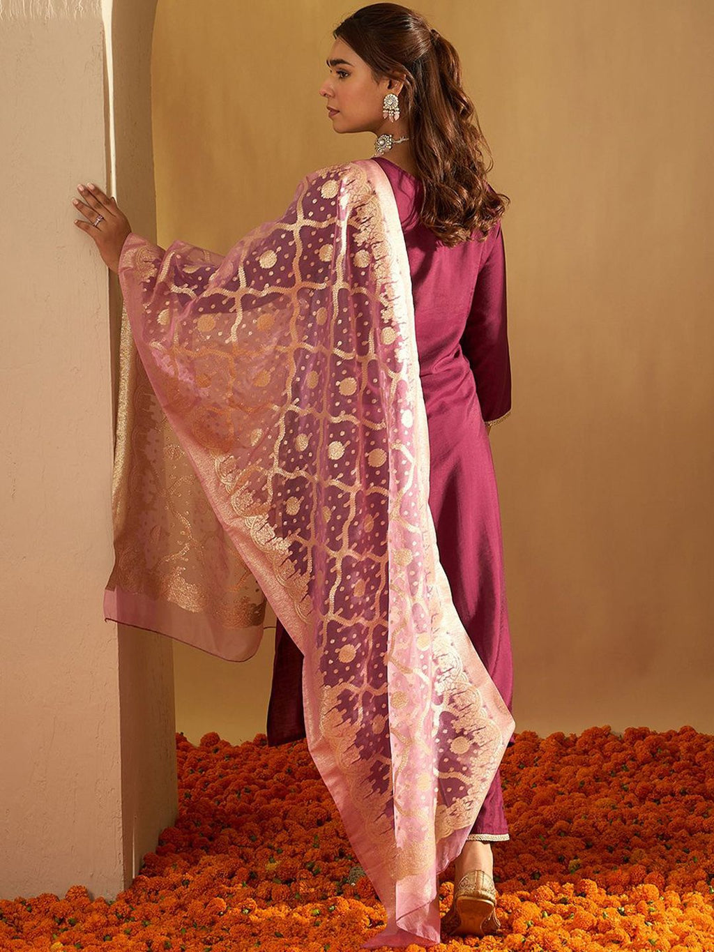 Indo Era Ethnic Motifs Yoke Design Straight Gotta Patti Liva Kurta with Trousers & Dupatta - Distacart