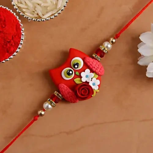 Cute Owl Polymer Clay Rakhi & Almonds Jar - Distacart