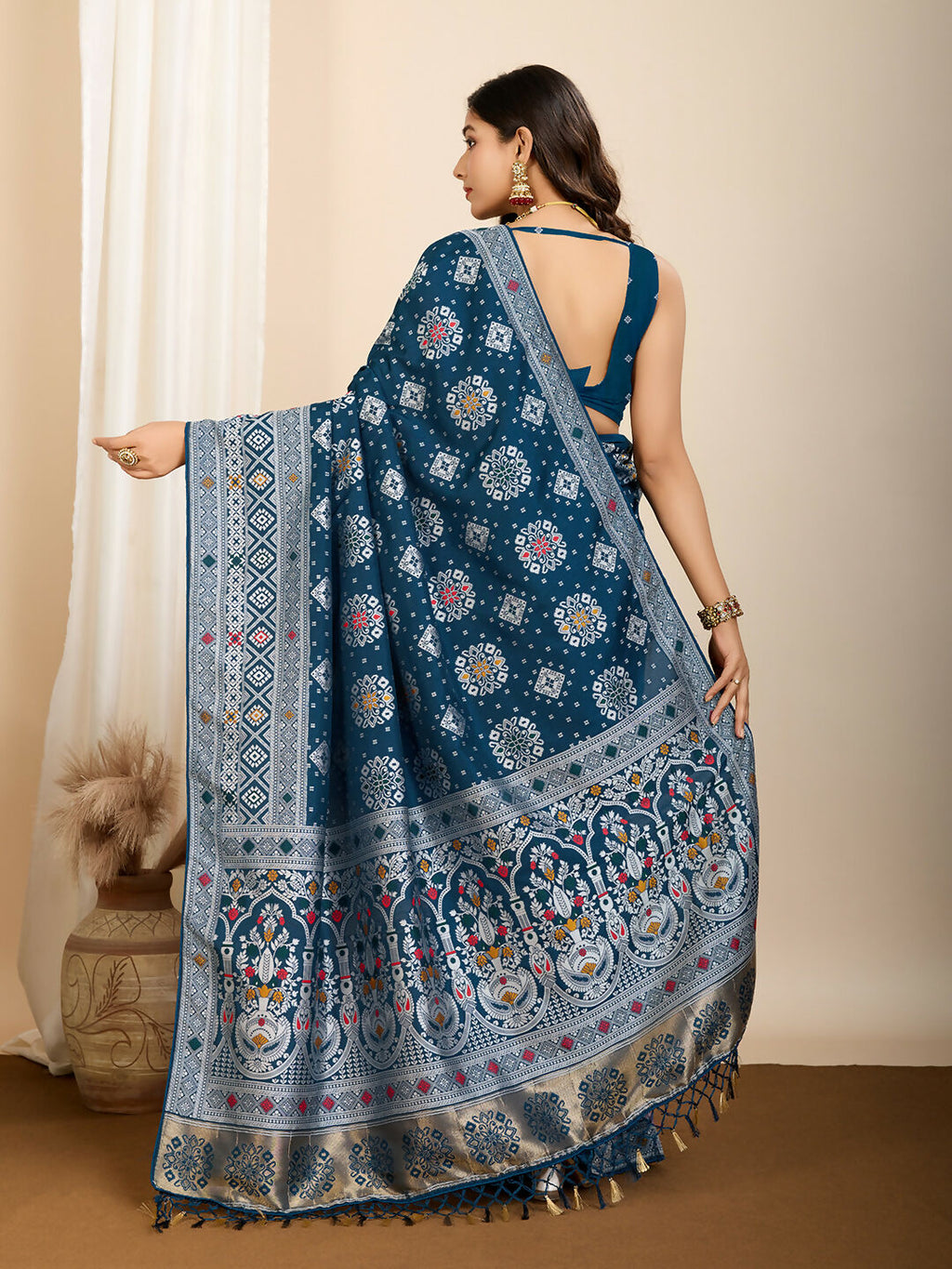Teal Blue Soft Silk Woven Meenakari Designer Saree - Vedanti