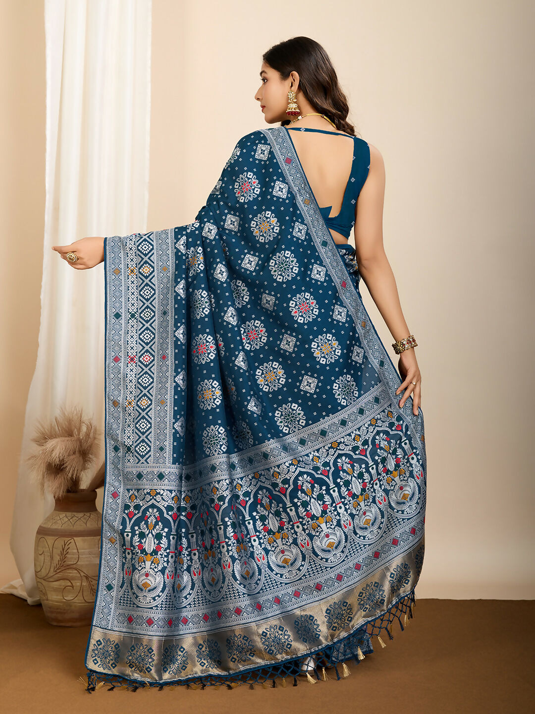 Teal Blue Soft Silk Woven Meenakari Designer Saree - Vedanti
