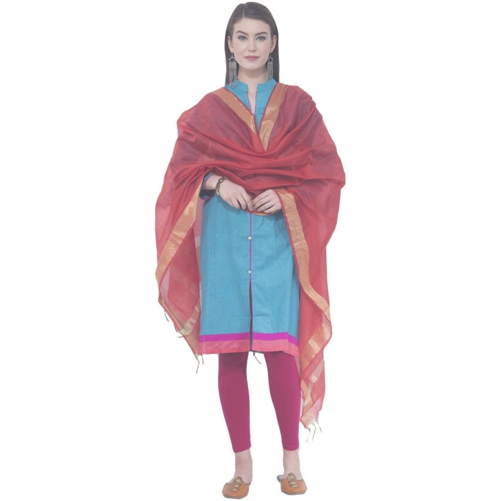 A R SILK Red Color Chaura patta Chanderi cotton Dupattas and Chunnis