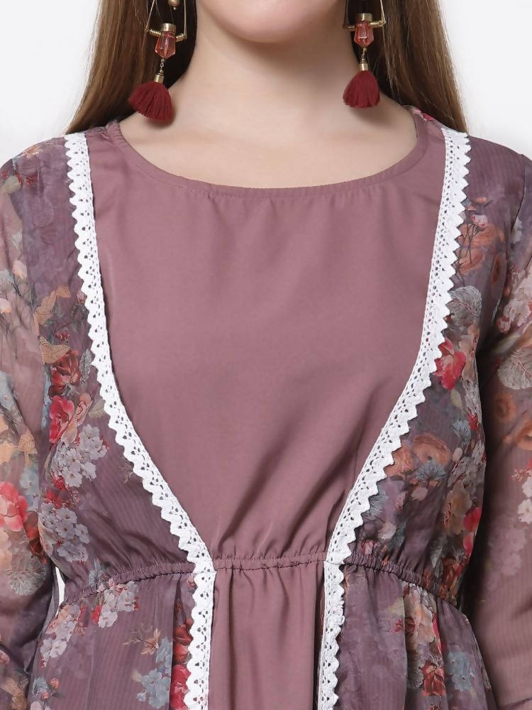 Myshka Mauve Color Organza Printed Dress