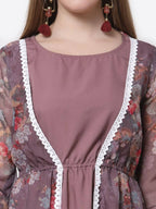 Myshka Mauve Color Organza Printed Dress