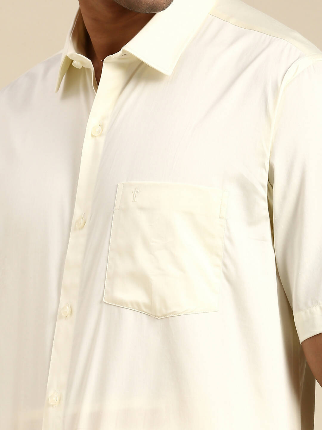 Ramraj Cotton Mens Cotton Cream Colour Half Sleeve Shirt