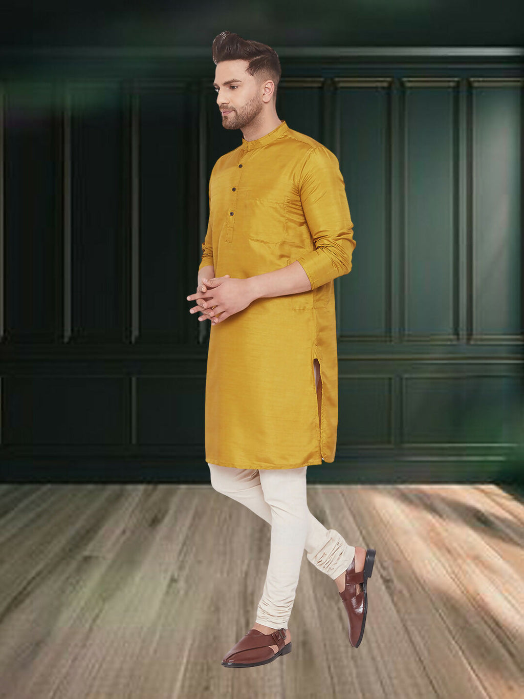 Even Apparels Men's Art Silk Beige Kurta