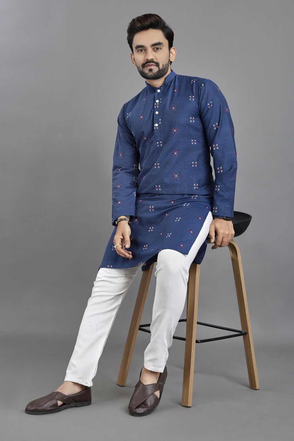 Anaita Teal Weaving Linen Cotton Straight Kurta