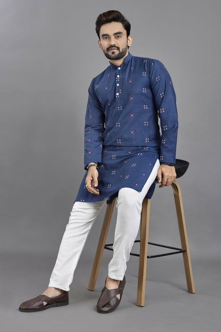 Anaita Teal Weaving Linen Cotton Straight Kurta