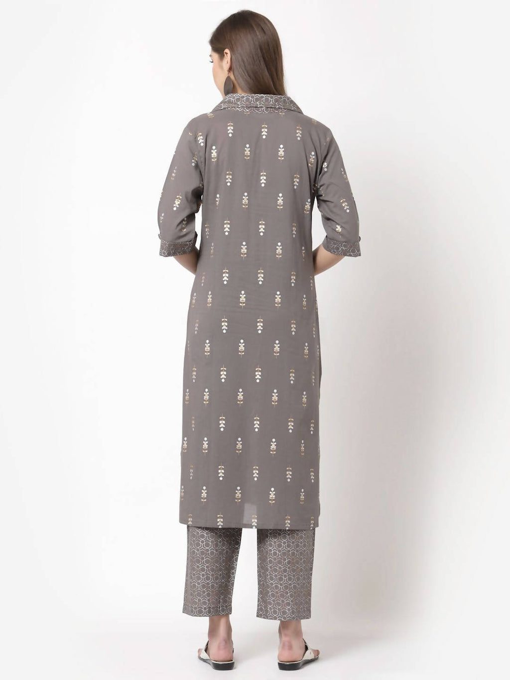 Myshka Women's Grey Cotton Printed Half Sleeve Casual Kurta & Palazzo Set