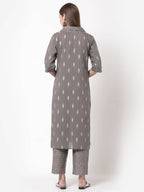 Myshka Women's Grey Cotton Printed Half Sleeve Casual Kurta & Palazzo Set
