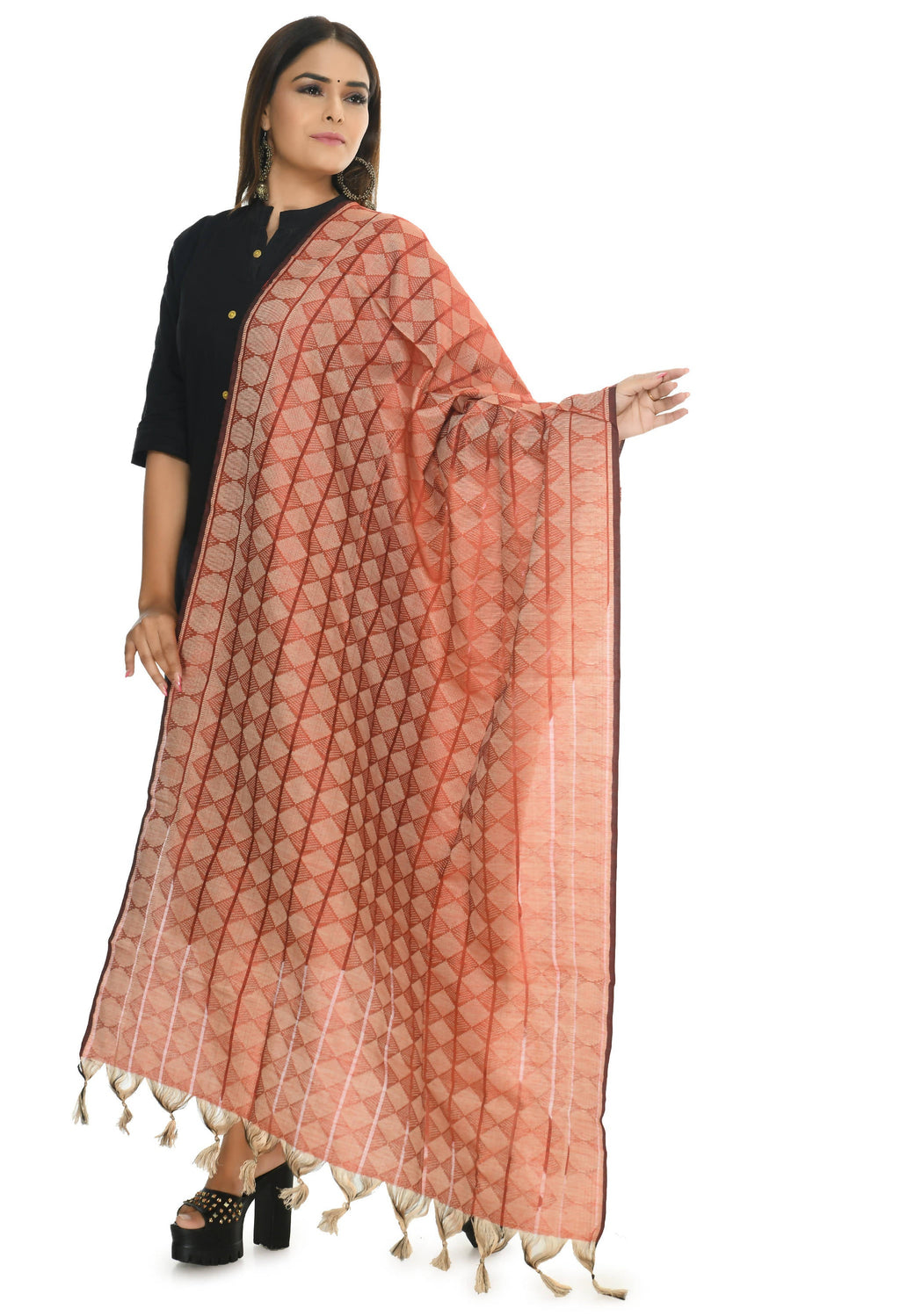 Mominos Fashion Moeza Handloom Cotton Red Dupatta - Distacart