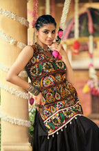 Teeya Creation Black Colour Rayon Silk Embroidery Work Fully Stitched Navratri Lehenga