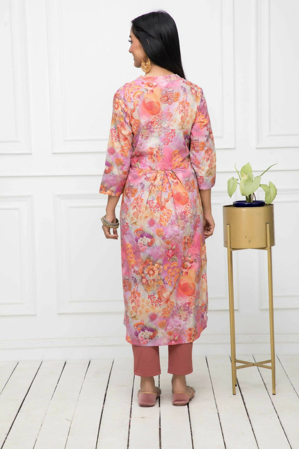 Myshka Multi Floral Women Cotton A-Line Round Neck Kurtas - Distacart