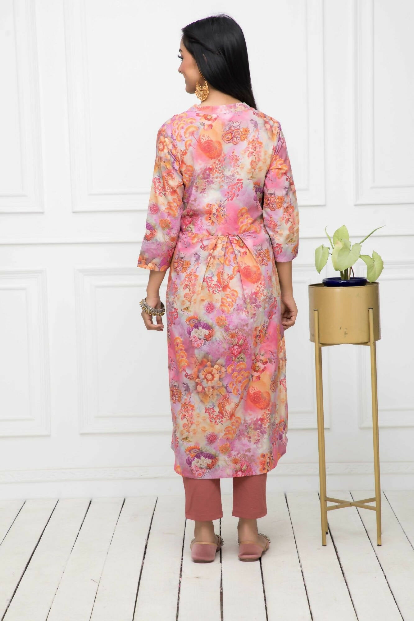 Myshka Multi Floral Women Cotton A-Line Round Neck Kurtas - Distacart
