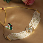 Pearl and Kundan Choker with Intricate Flower Design (White) - Ruby Raang