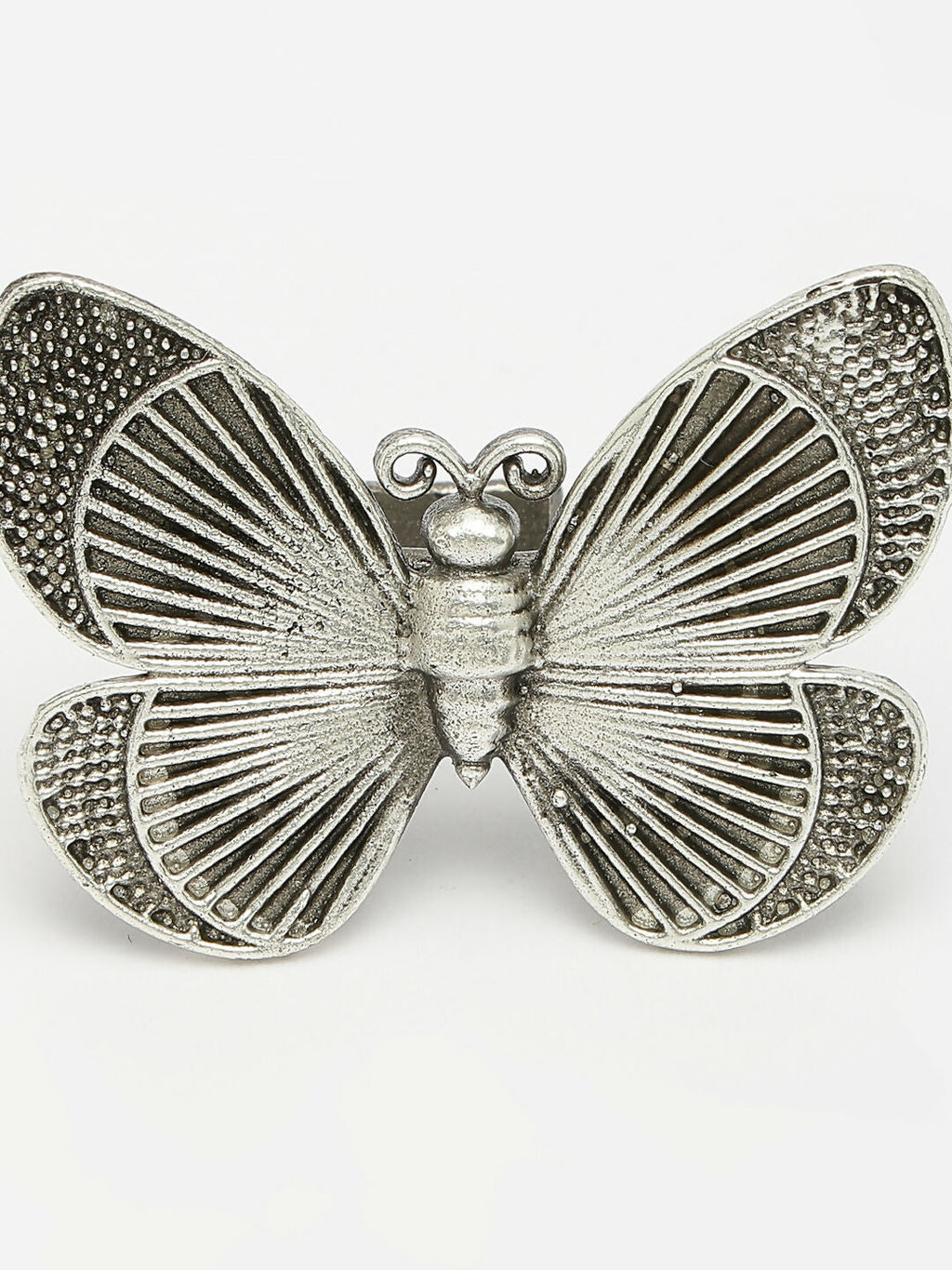 NVR Women's Silver-Toned Butterfly Shape Adjustable Finger Ring
