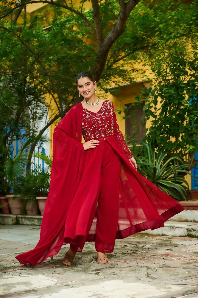 Joban Fashion Maroon Readymade Kurta Set With Sequence embroidery Work - Distacart