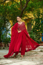 Joban Fashion Maroon Readymade Kurta Set With Sequence embroidery Work - Distacart