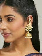 Nuyug 22K Gold-Plated Floral Jhumki Kundan Studded Kanauti Earrings - Distacart