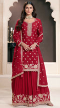 Anaita Red Chinon Embroidered Thread Work Stitched Salwar Suit - Distacart