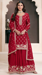 Anaita Red Chinon Embroidered Thread Work Stitched Salwar Suit - Distacart