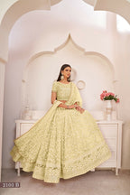 Eilara Lemon Green Net Floral Embroidered Lehenga Choli Set