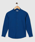 Manet Boys Mandarin Collar Full Sleeves Solid Shirt -Blue