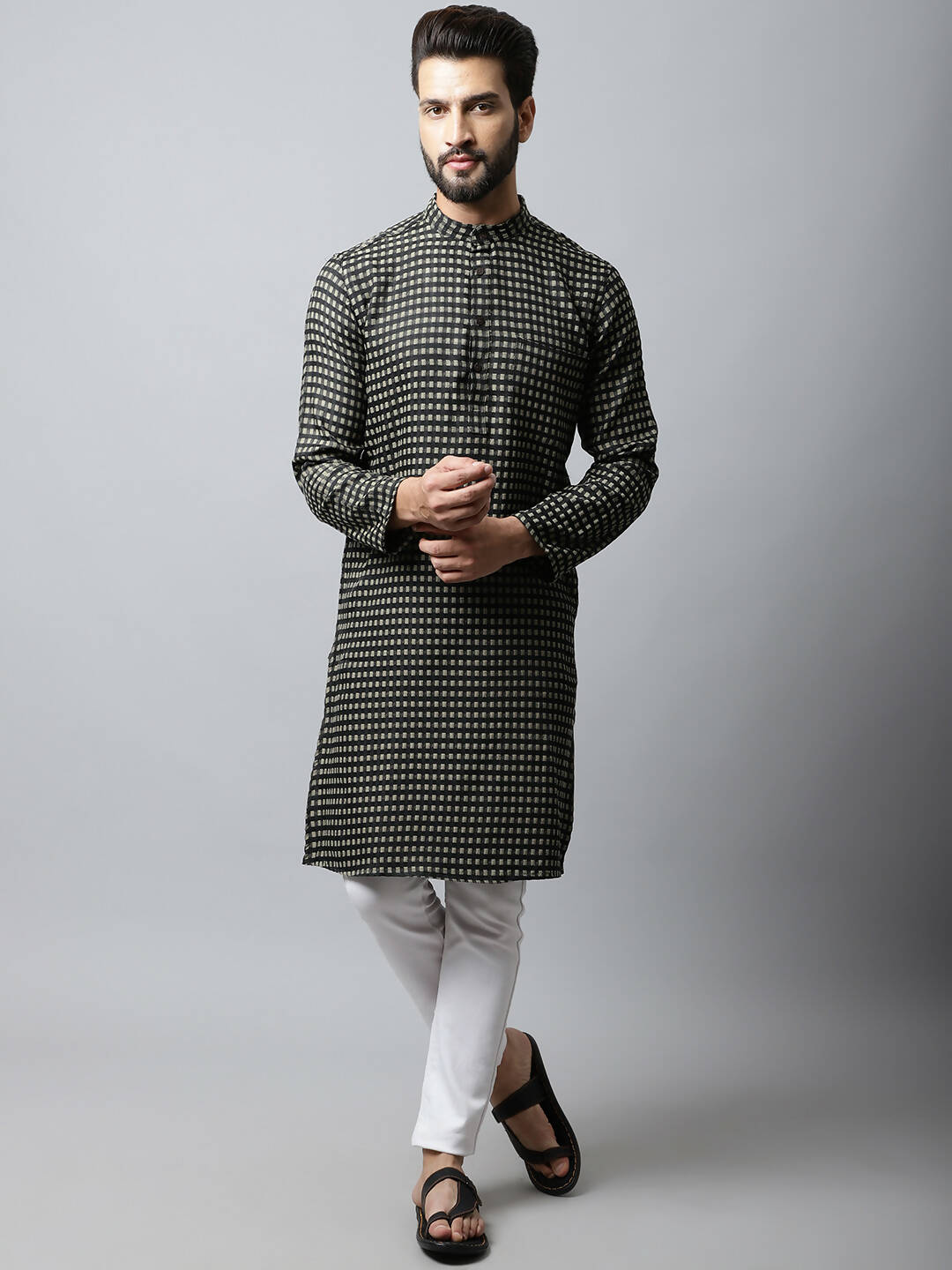 Even Apparels Brown Color Pure Cotton Men's Kurta With Band Collar (CHK1185) - Distacart