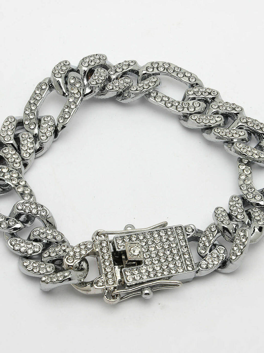 NVR Men Silver-Plated Stainless Steel American Diamond Studded Link Bracelet - Distacart