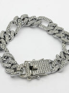 NVR Men Silver-Plated Stainless Steel American Diamond Studded Link Bracelet - Distacart
