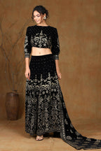 Juniper Women Black Velvet Printed Flared Lehenga Choli Sets - Distacart