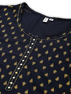 Yufta Women Navy Blue Golden Print Kurta