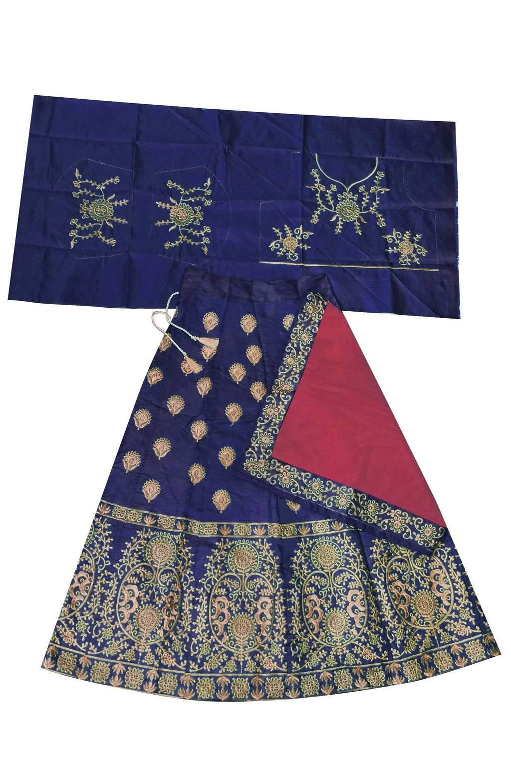 Dwiden Navy Blue Gulab Tafetta Sattin Semi-Stitched Girl's Lehenga Choli