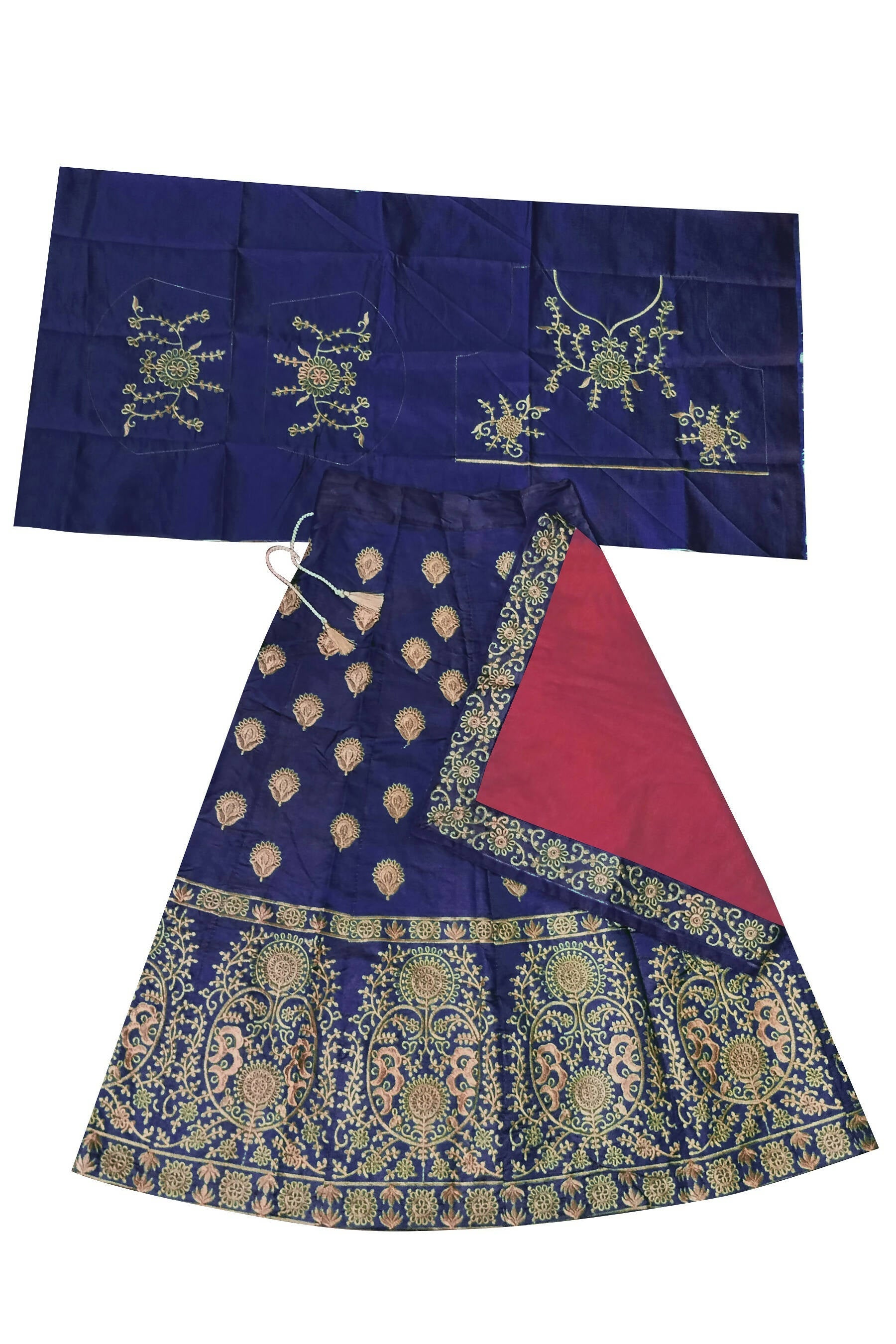 Dwiden Navy Blue Gulab Tafetta Sattin Semi-Stitched Girl's Lehenga Choli