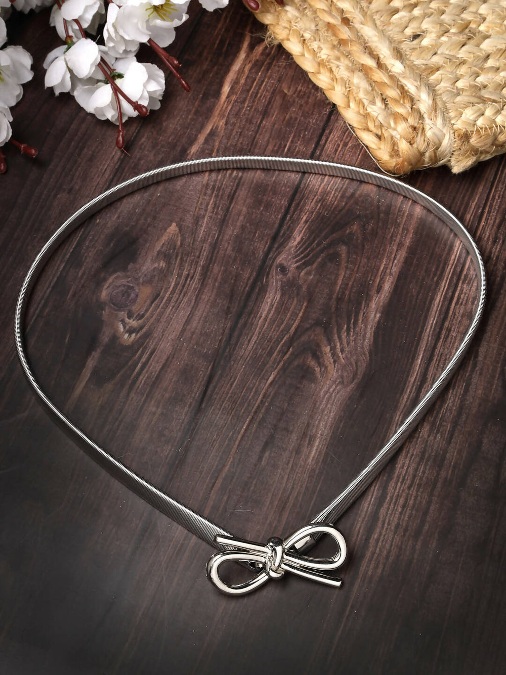 NVR Women Circular Silver Plated Stretchable Metal Belt