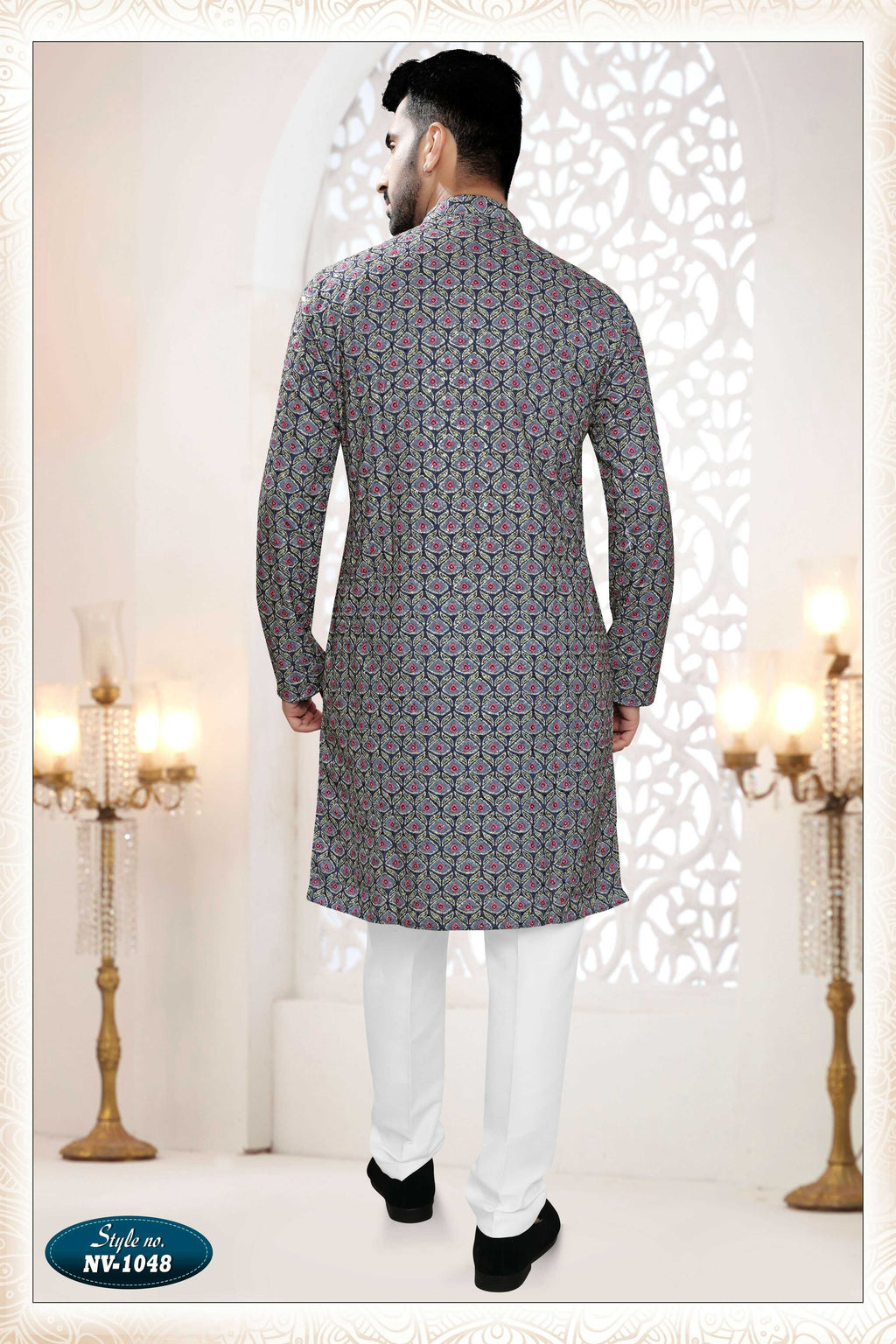 Joban Fashion Men's Blue Straight Rayon Thread And Sequence Embroidery All Over Kurta Set