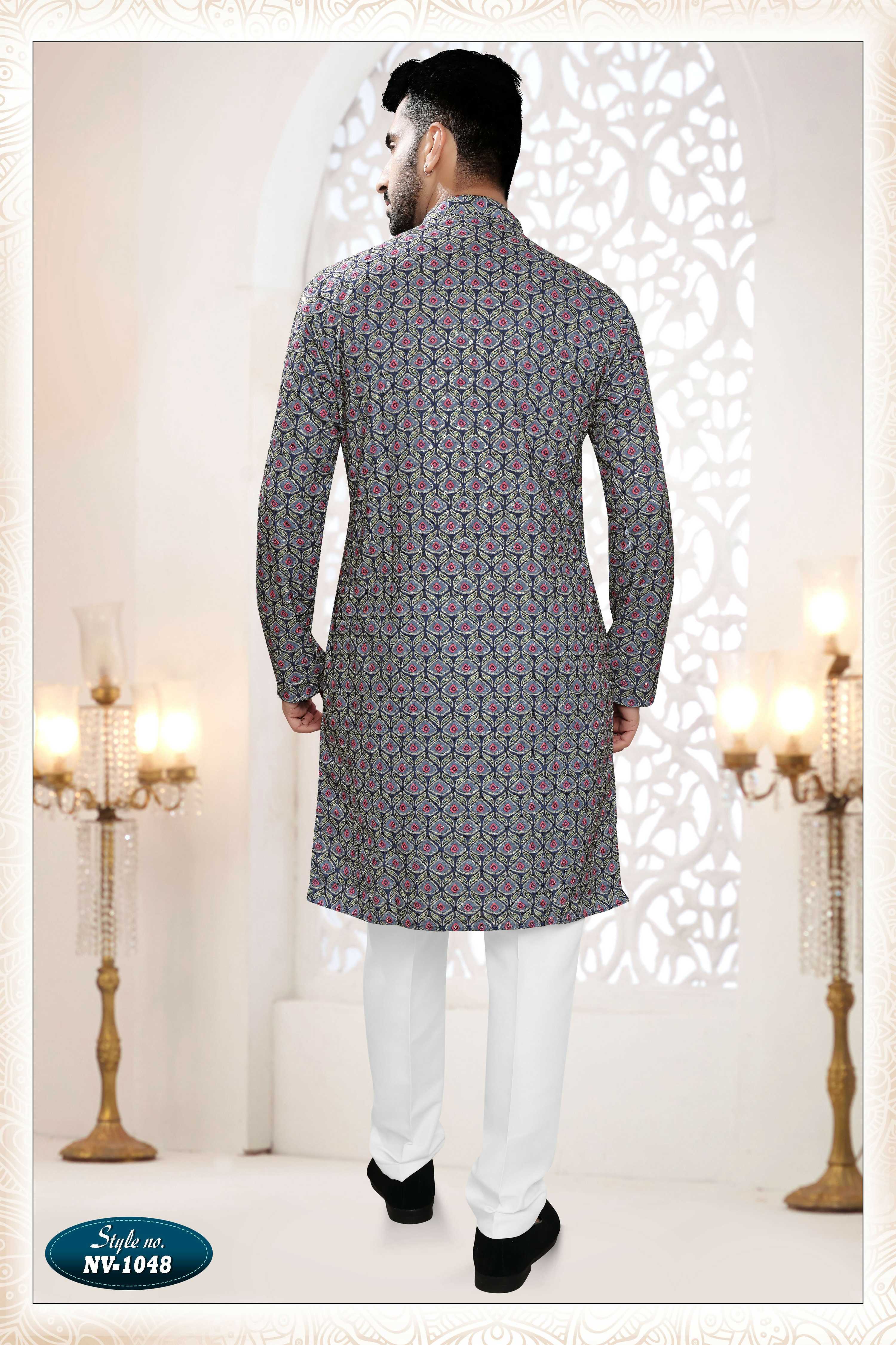 Joban Fashion Men's Blue Straight Rayon Thread And Sequence Embroidery All Over Kurta Set