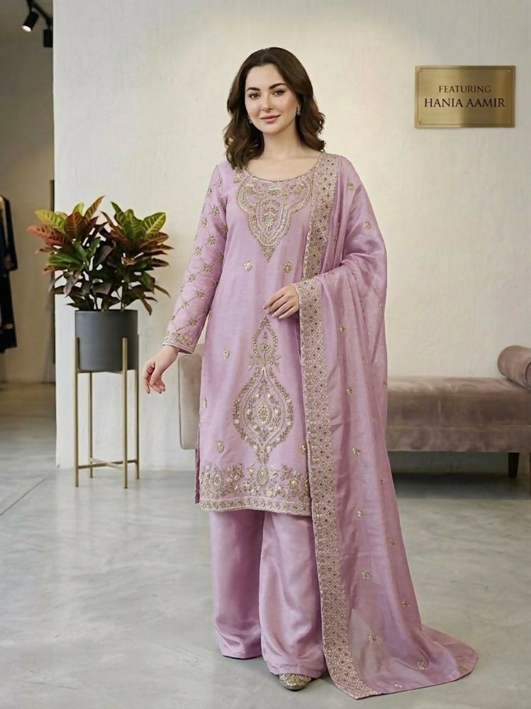 Teeya Creation Onion Color Gimmychu Silk Embroidery Work Wedding Wear Salwar Suit - Distacart