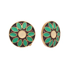 Nuyug 22K Gold Plated Circular Shaped Sea Green Enamelled Floral Motif Studs - Distacart