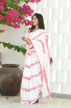 Beatitude White Cotton Handloom Saree