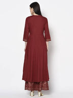 Aniyah Rayon Maroon Block Print Anarkali Palazzo Set (AN-212K)