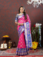 Lorenvalley Fashion Pink Organza Silk Woven Design with Meenakari Weaving Saree