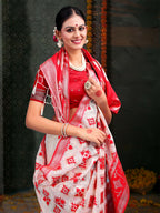 Shree Shyam Fashion Devistuti Red White Linen Cotton Saree