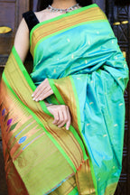 Very Much Indian Pure Silk Handloom Paithani -Dual Tone Blue Green - Distacart