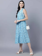 Myshka Women's Blue Floral Midi Dress - Distacart