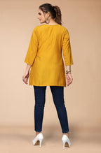 Women's Mustard Viscose blend Embroidered Short Top - Marina