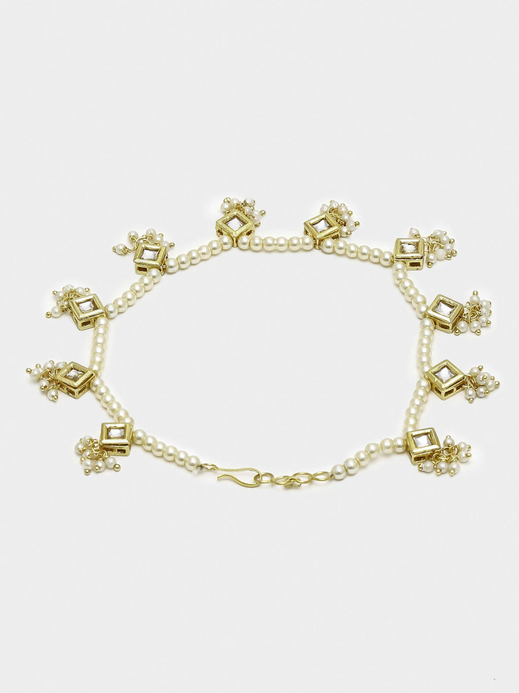 White Gold-Toned Plated Kundan Anklets Set Of 2 - Ruby Raang - Distacart