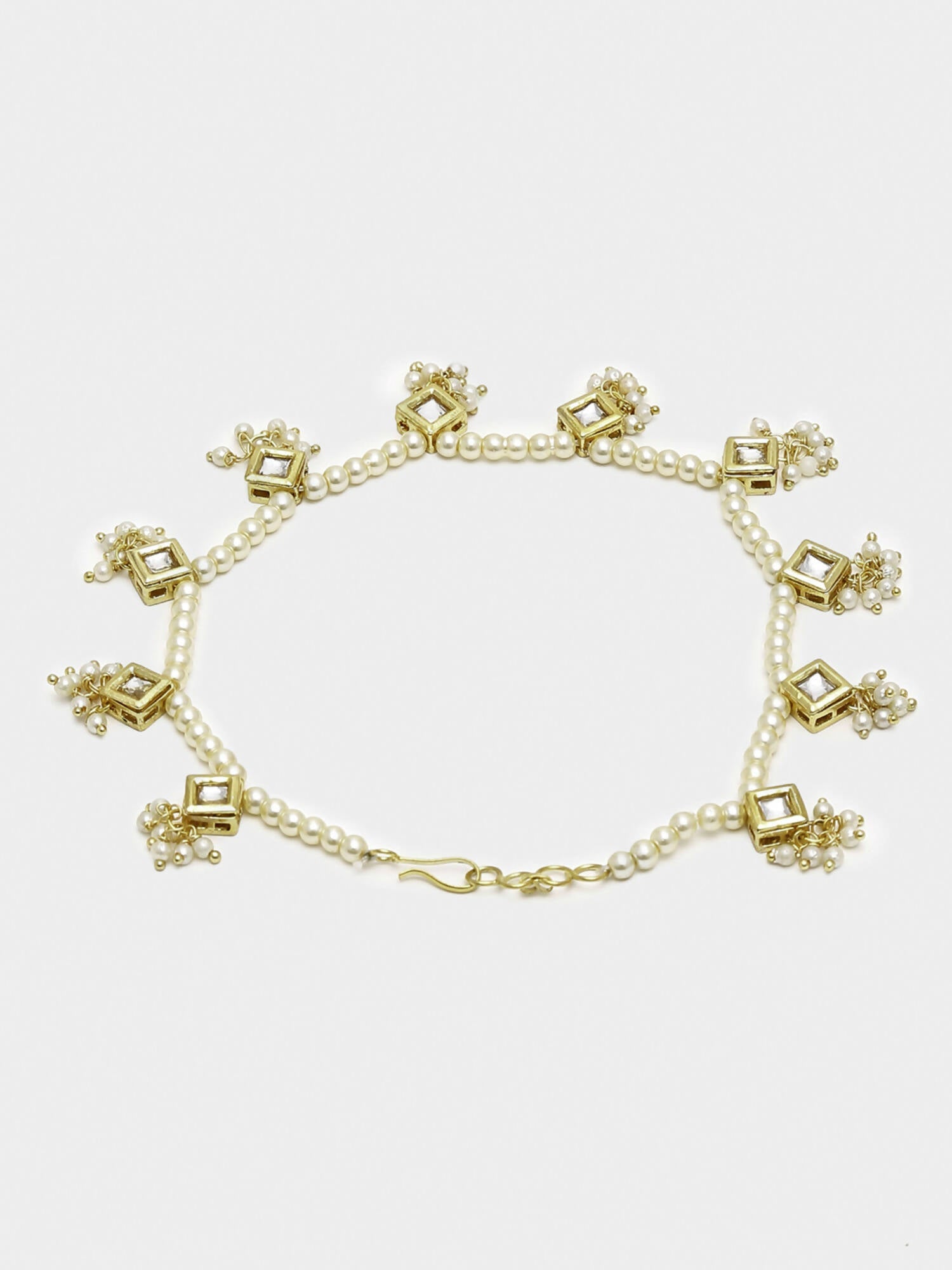 White Gold-Toned Plated Kundan Anklets Set Of 2 - Ruby Raang - Distacart