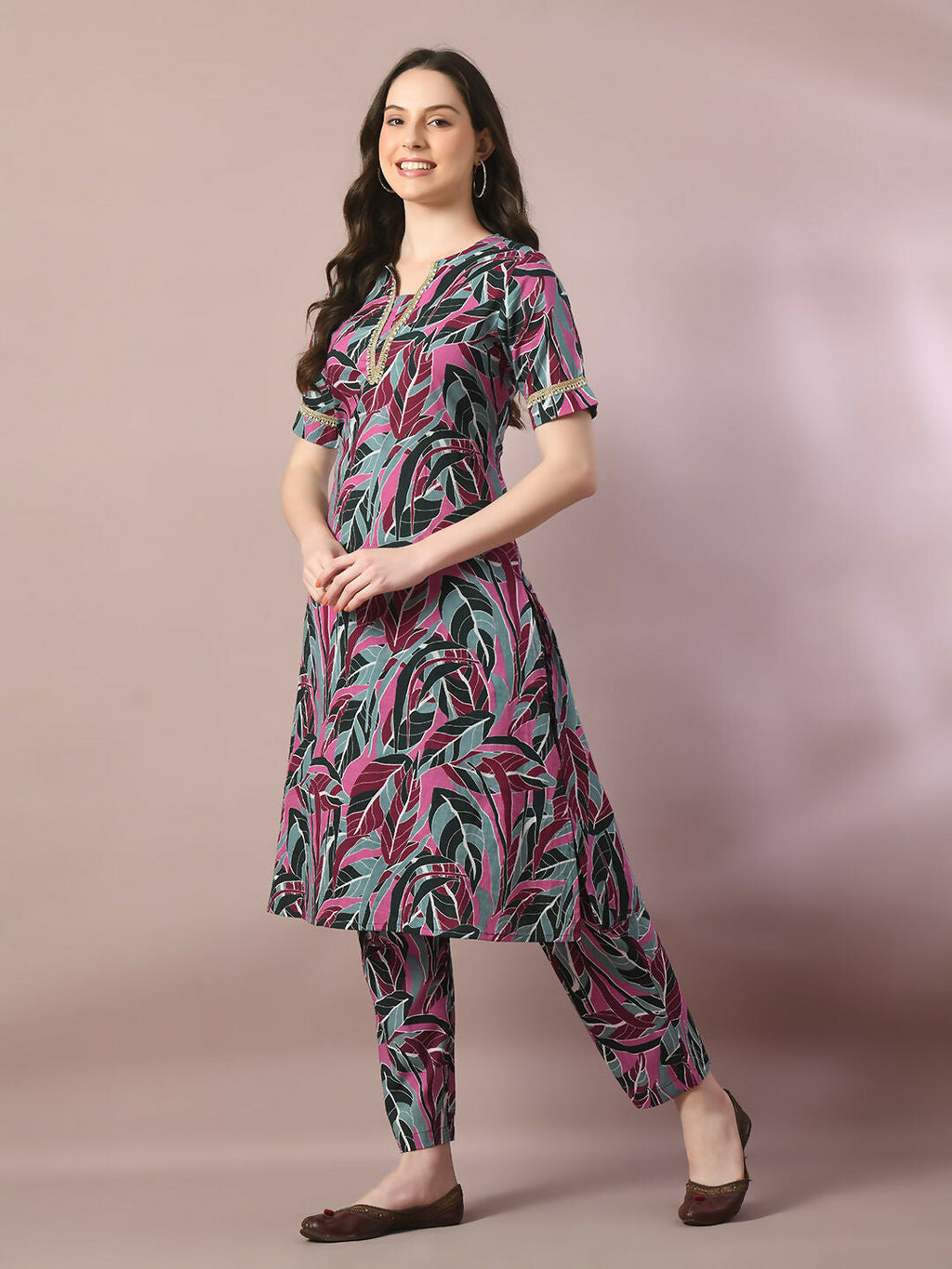 Myshka Women's Multi Printed Cotton Straight Party Kurta Set