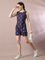 Myshka Women's Blue Printed Round Neck Party Top With Shorts Co-ord set